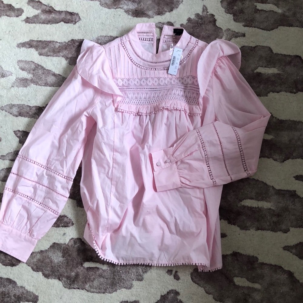 NWT Never Worn J. Crew Pink ruffle & eyelet top